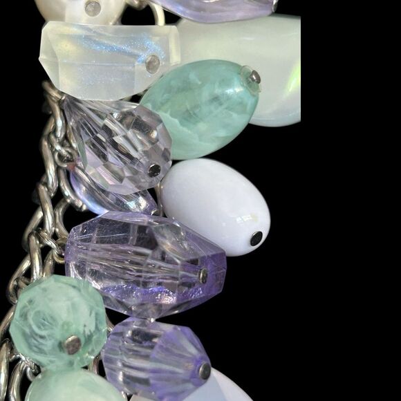 Pearl & Crystal Charm Necklace Mint Green Lavender White Statement Jewelry - Picture 4 of 6